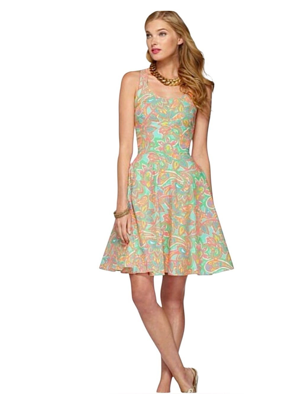 Lilly Pulitzer ZO Sand Bar Scalloped Crochet Green Floral Paisley Dress Size 4